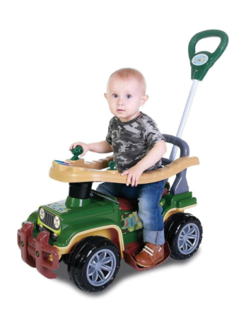 Carrinho de Passeio Jipe, Quadriciclo Infantil, Menino, com Haste, Veiculo Andador para Criança e Bebê, Maral, Jip Jip Verde Militar