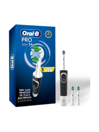 Oral-B PRO Series 1+, Escova de Dentes Elétrica, Cabeça Redonda, Cabo Ergonômico, 3 refis Precision Clean, Preta